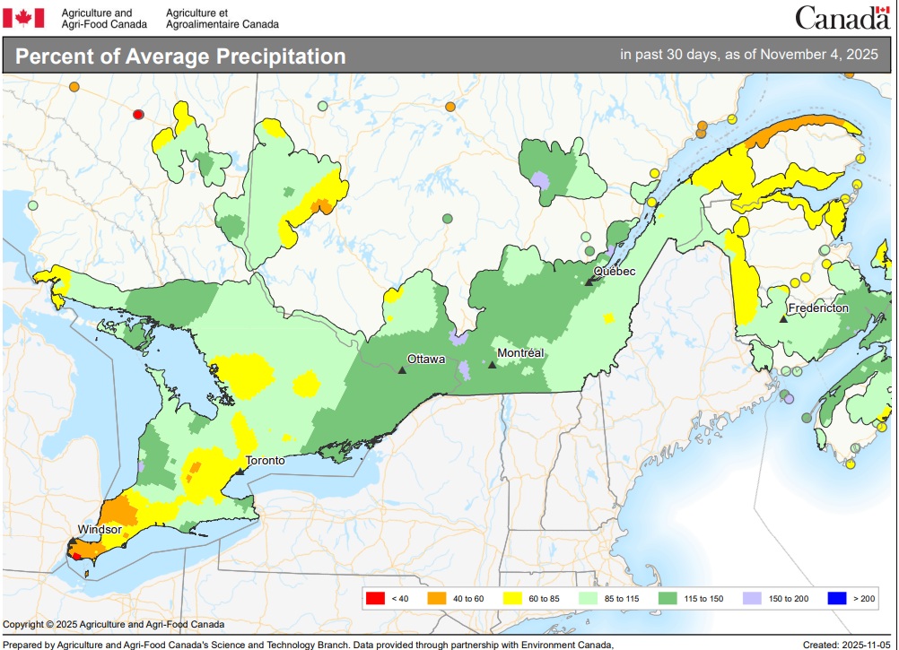30-day percent normal precip
