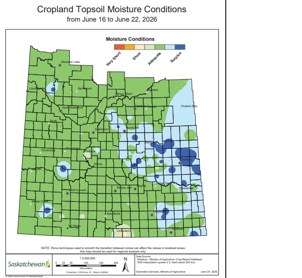 Saskatchewan topsoil moisture