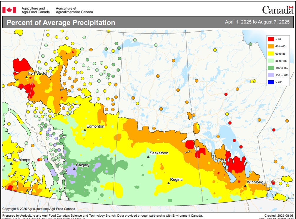 Percent of avg precip for growing season