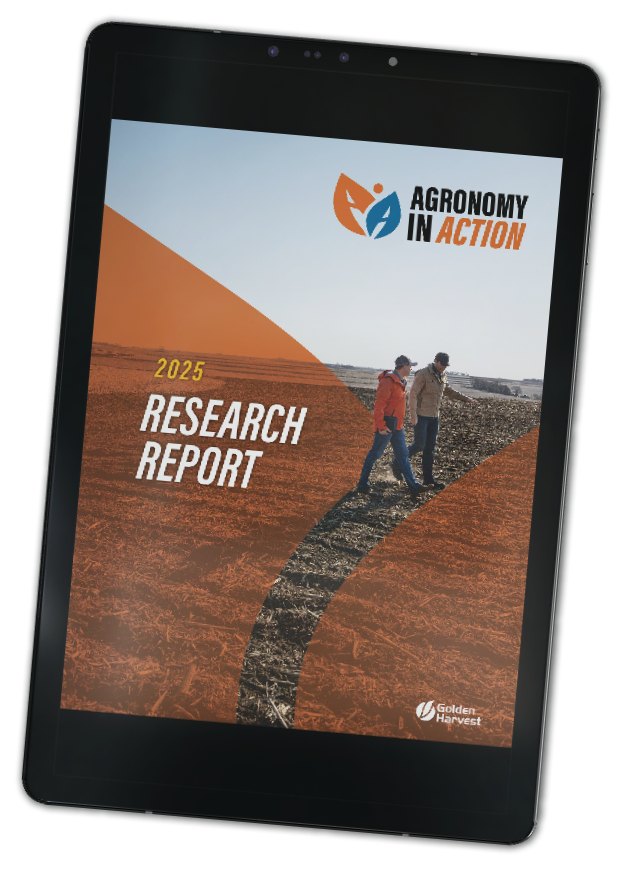 tablet showing cover of agronomy in action 2025 research report