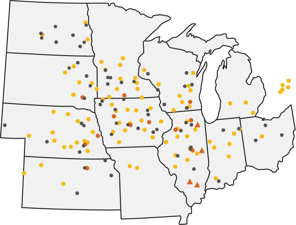 map of the midwest states showing GHX trail locations