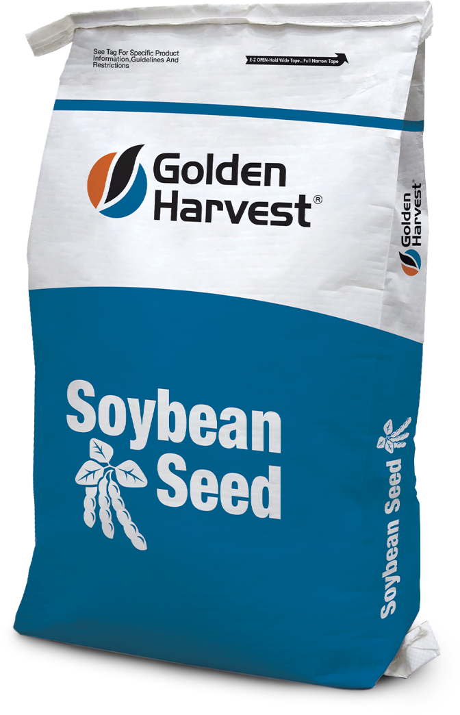 Nondescript bag of golden harvest soybean seed