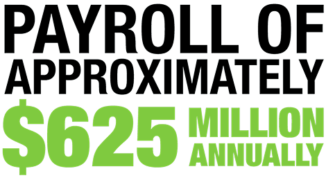 Payroll of approximately $625 million annually