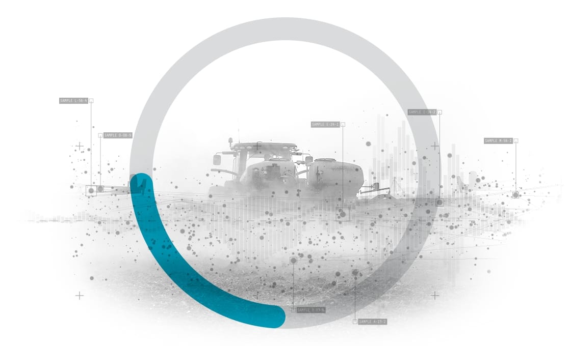 tractor with technical data points overlaid