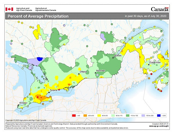 Percent of normal precip, Ontario