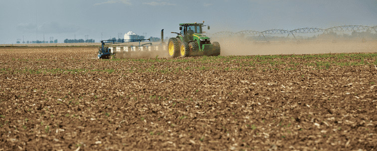 Tractor in corn field